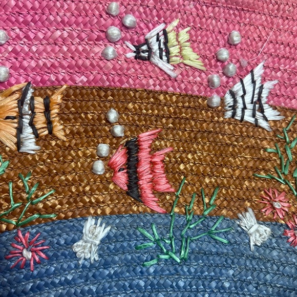 Liz Claiborne multi colored straw Oversized Fish Beach Bag - Picture 5 of 13